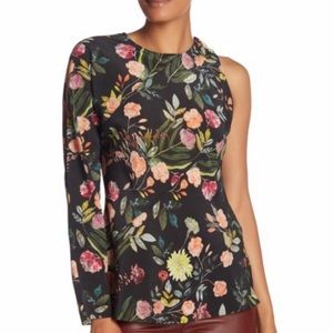 New Theory silk one sleeve floral blouse Size XS